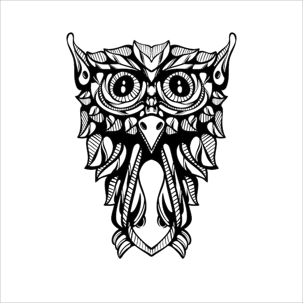 Vector black and white tribal decorative owl pattern tattoo