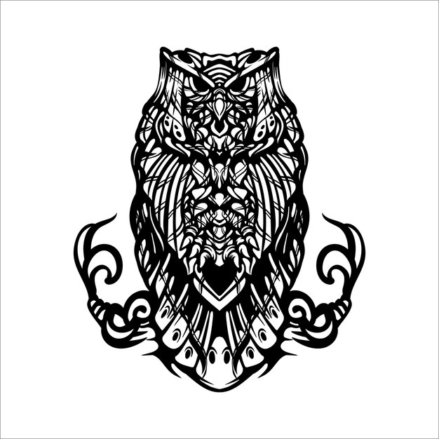 Vector black and white tribal decorative owl pattern tattoo