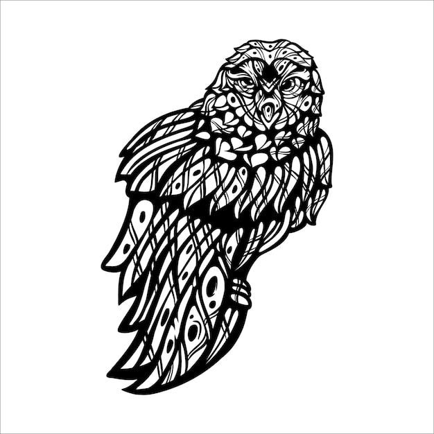 black and white tribal decorative owl pattern tattoo