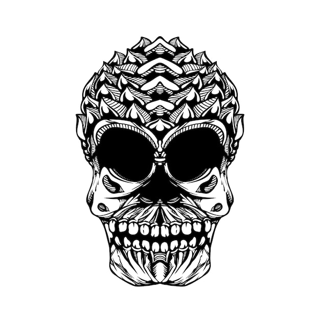 black and white tribal decorative skull pattern tattoo