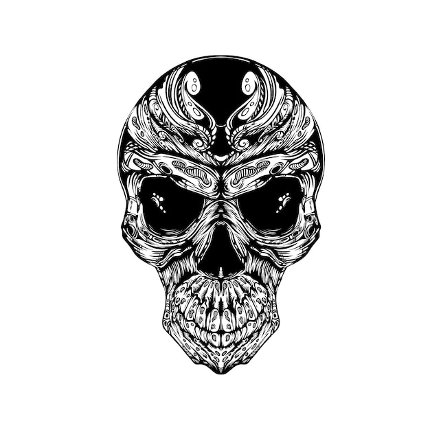 Black and white tribal decorative skull pattern tattoo