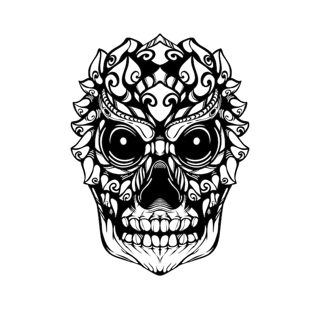 black and white tribal decorative skull pattern tattoo