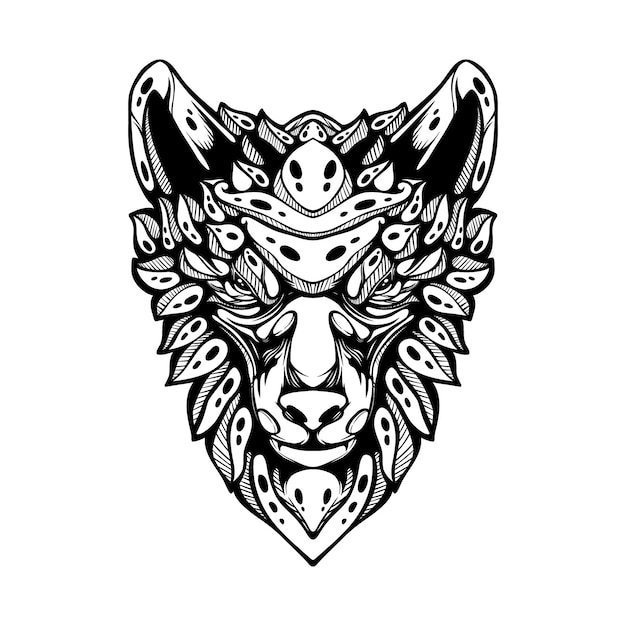 Black and white tribal decorative wolf pattern tattoo