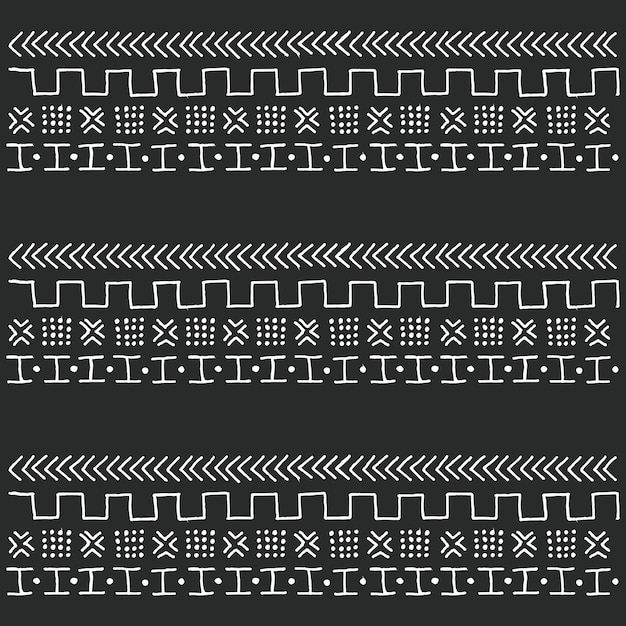 幾何学的要素、伝統的なアフリカの泥布、部族のデザインと黒と白の部族の民族のパターン