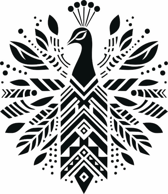 Black and White Tribal Peacock Vector A vector illustration of a tribal style peacock