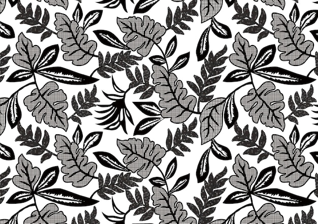 Vector black and white tropical leaves lace with sequins