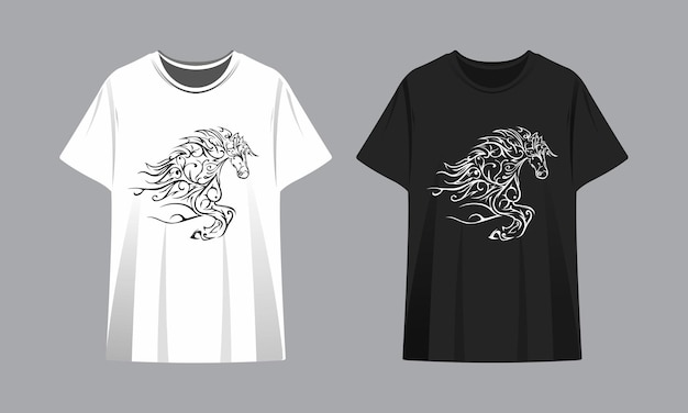 Black and white tshirt tribal horse mockup