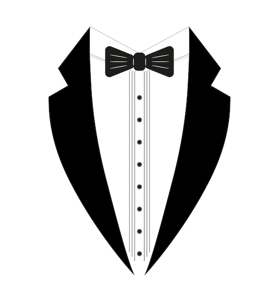 Black and white tuxedo with a bow tie logo template simple design element logo template flat style isolated on a white background vector illustration