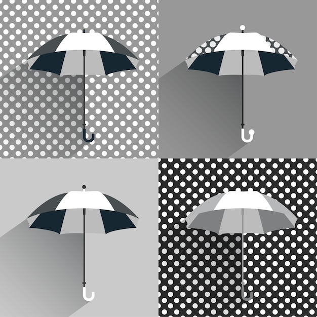 Vector black and white umbrellas. flat vector sign.