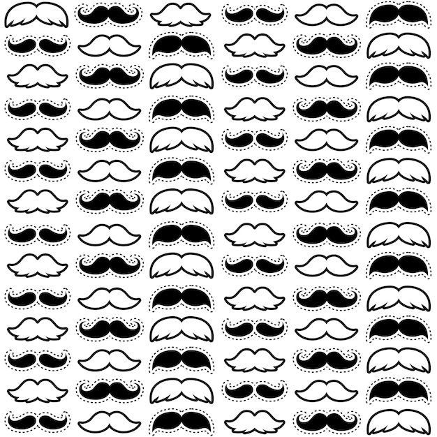 Vector black and white various style mustaches seamless pattern illustration