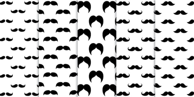 Black and white various style mustaches seamless pattern illustration