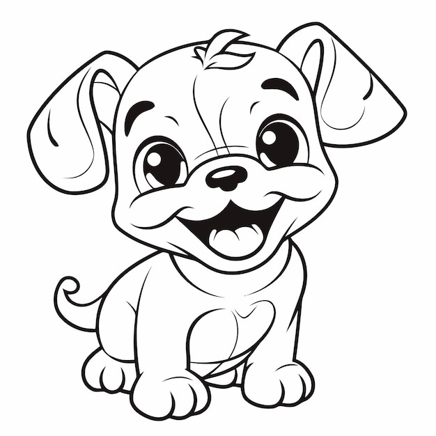 Vector black and white vector coloring page of puppy bulldog