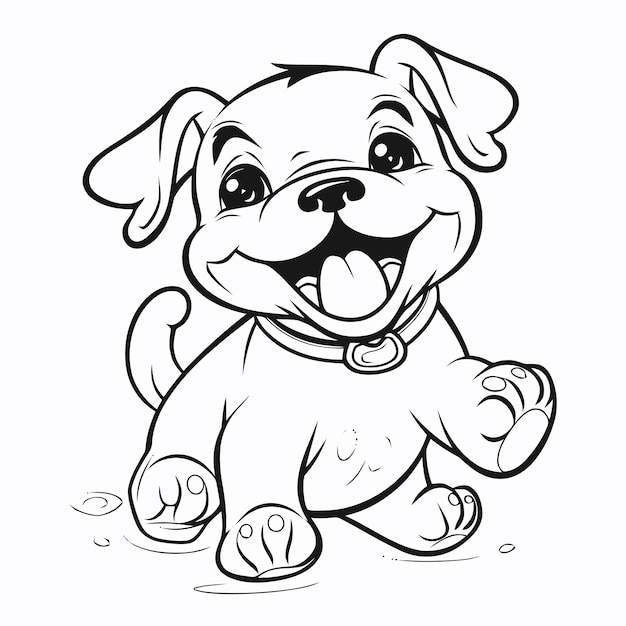 Black and white vector coloring page of puppy bulldog