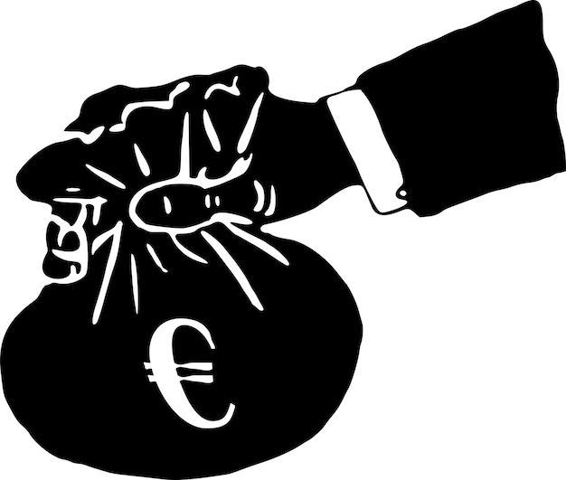 Black And White Vector Illustration Of Bag With Euros