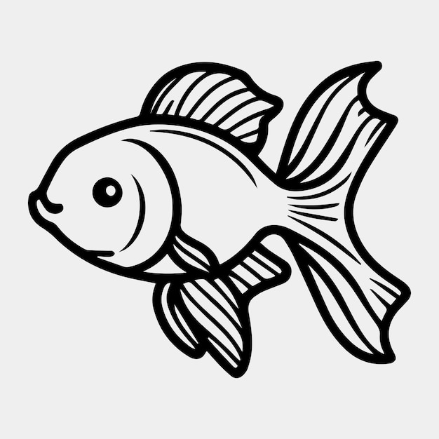 Black and white vector illustration of golden fish