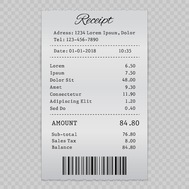 Vector black and white vector illustration of receipt template