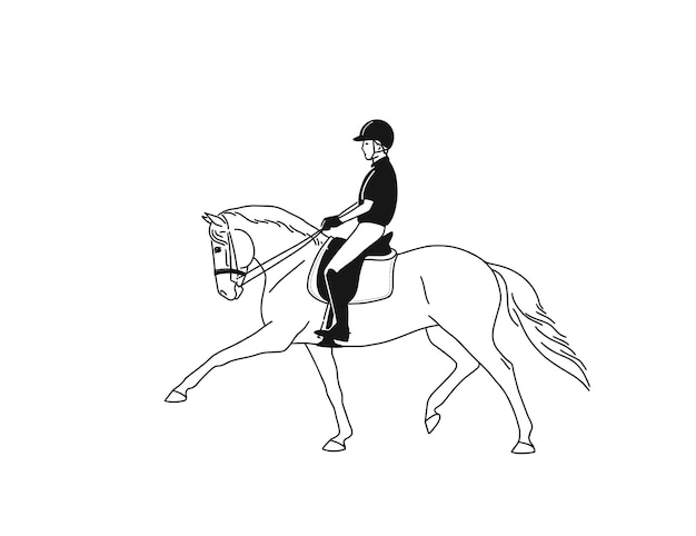 Vector black and white vector illustration a rider riding a spanish horse