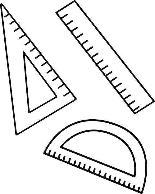 Vector black and white vector illustration of school supplies a sketch made by hand from rulers