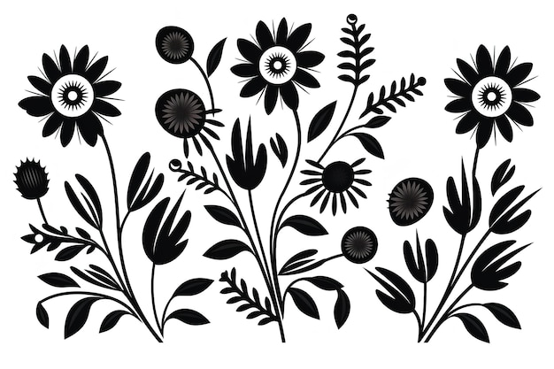 Black and White vector illustration silhouette set Hand drawn vector illustration black elements