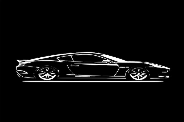 Immagine vettoriale in bianco e nero dell'auto isolata sullo sfondo una vista laterale dell'auto delinea il vettore dell'auto