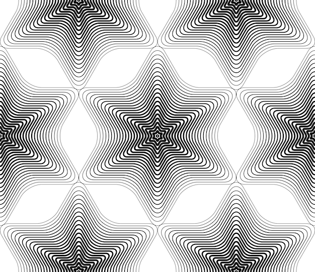 Motivo ornamentale vettoriale in bianco e nero, sfondo artistico senza cuciture decorato con linee monocromatiche, ideale per grafica e web design. decorazione ornata geometrica.