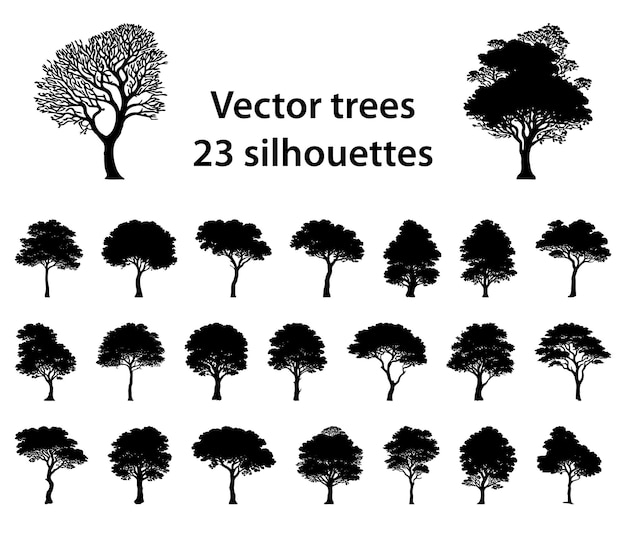 Albero di silhouette vettoriale bianco e nero