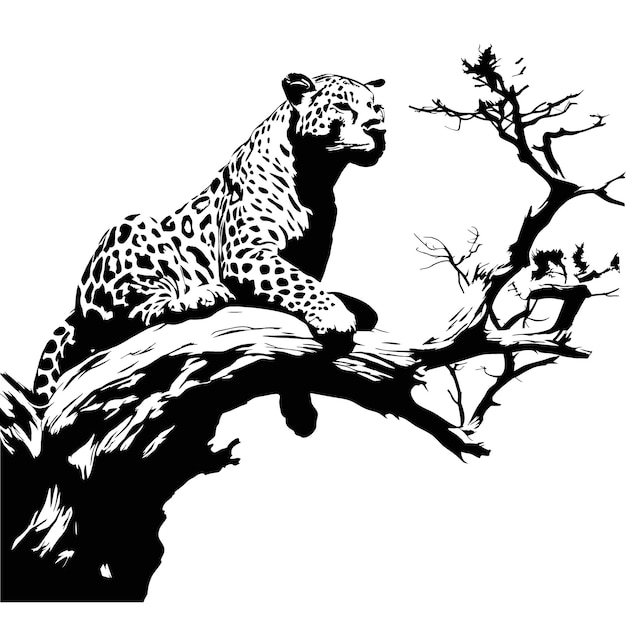 Black and white vector sketch of lying leopard ai generated illustration