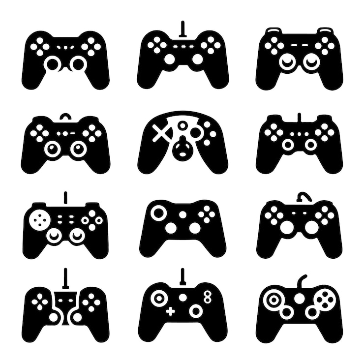 Vector a black and white video game controller with the words  joy  on the bottom
