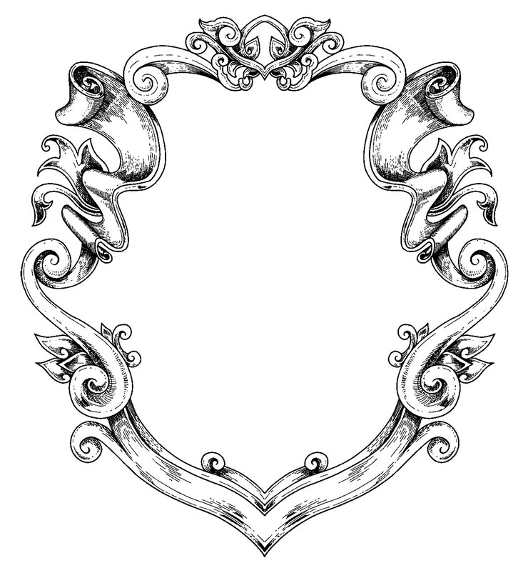 Vector black and white vintage baroque border floral and wedding ornament