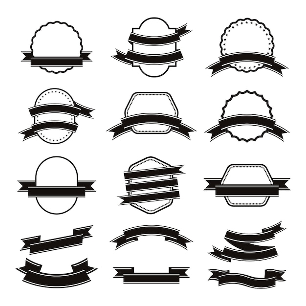 Vector black and white vintage retro labels elements set