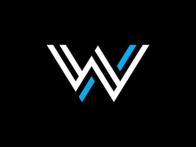 A black and white w logo with a blue stripe