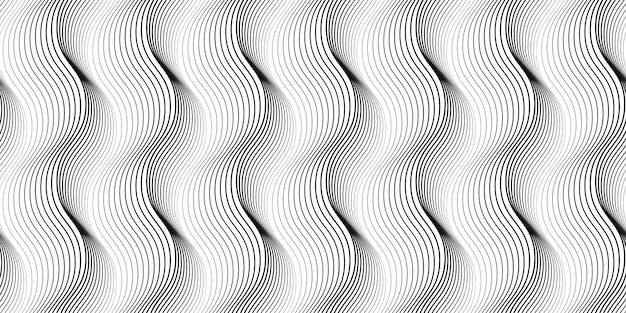 Vector black and white wavy lines abstract background