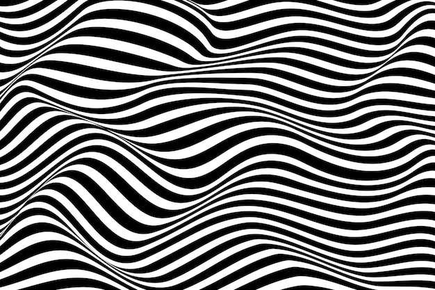 Black and white wavy lines vector background. abstract optical illusion line wave design.