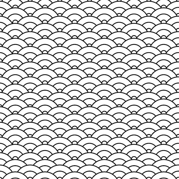 Black and white wavy seamless pattern, oriental background. illustration