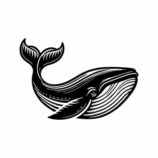 black and white whale vector on a white background