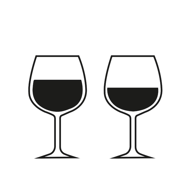 Black and white wine glasses on a white background with copy space