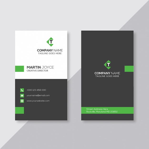 Vector black and white with green minimal vertical business card