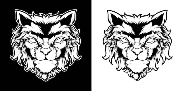 Vettore illustrazione del logo della testa di lupo in bianco e nero