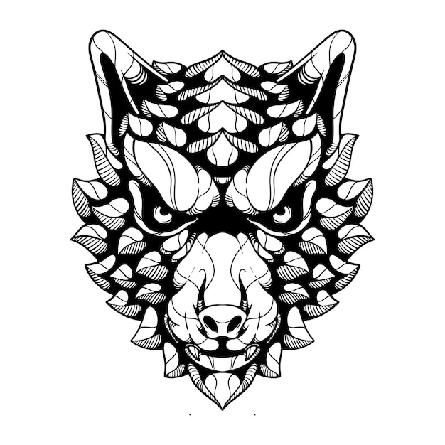 black and white wolf tattoo artwork illustration