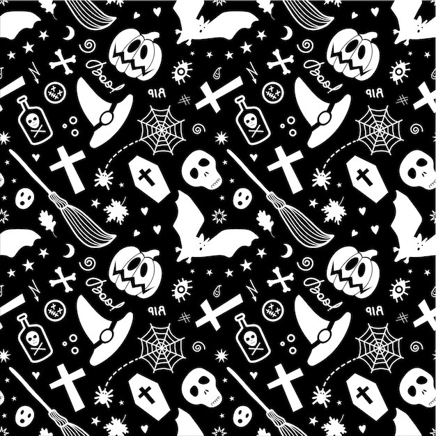 Black and whiteseamless pattern of halloween.