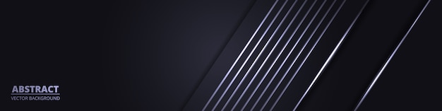 Vector black wide luxury abstract background with white lines and shadows.