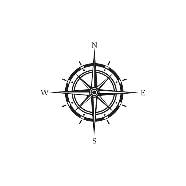 Rosa dei venti nera o bussola.logo compass rose.illustrazione vettoriale