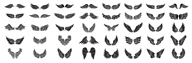 Black wings icon set Wings icons Collection badges of wings Bird wings angel wings elements Vector illustration