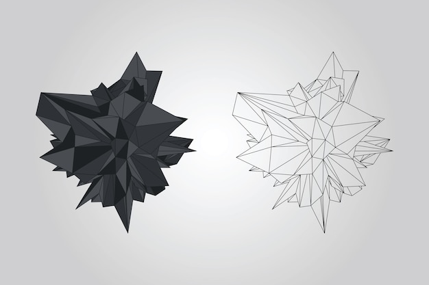 Black and wireframe polygonal decorative object in the geometric style