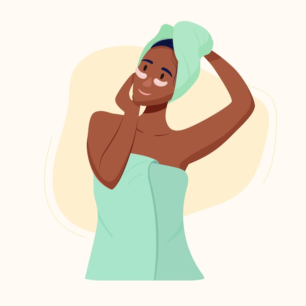Vector black woman after shower self care concept