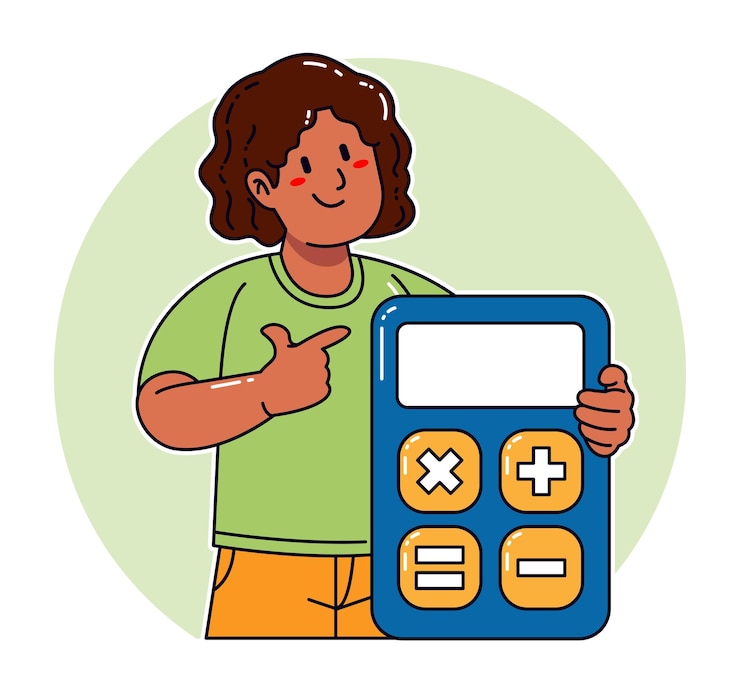 Vector a black woman carries a calculator