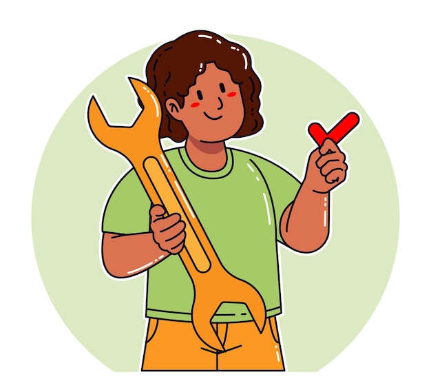 Vector black woman carrying wrench