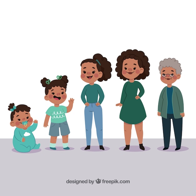 Vector black woman character in different ages