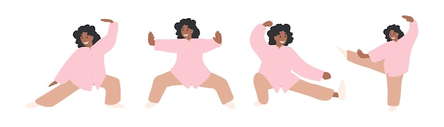 Black Woman Character Practising Tai Chi en Qigong Exercise set, sport gezonde levensstijl concept