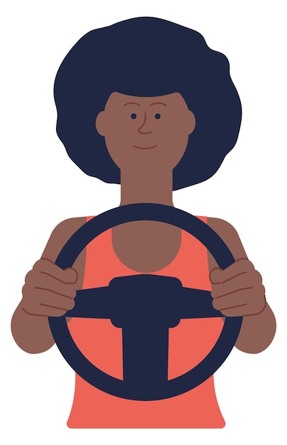 Black woman hold steering wheel Female driver character